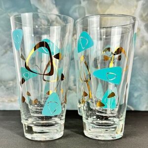 Vintage 1950s Federal Atomic Boomerang Glasses — Set of 6 — Turquoise
